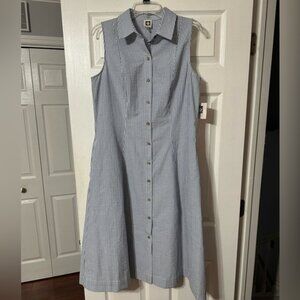 NWT Anne Klein Seersucker Sleeveless Shirt Dress